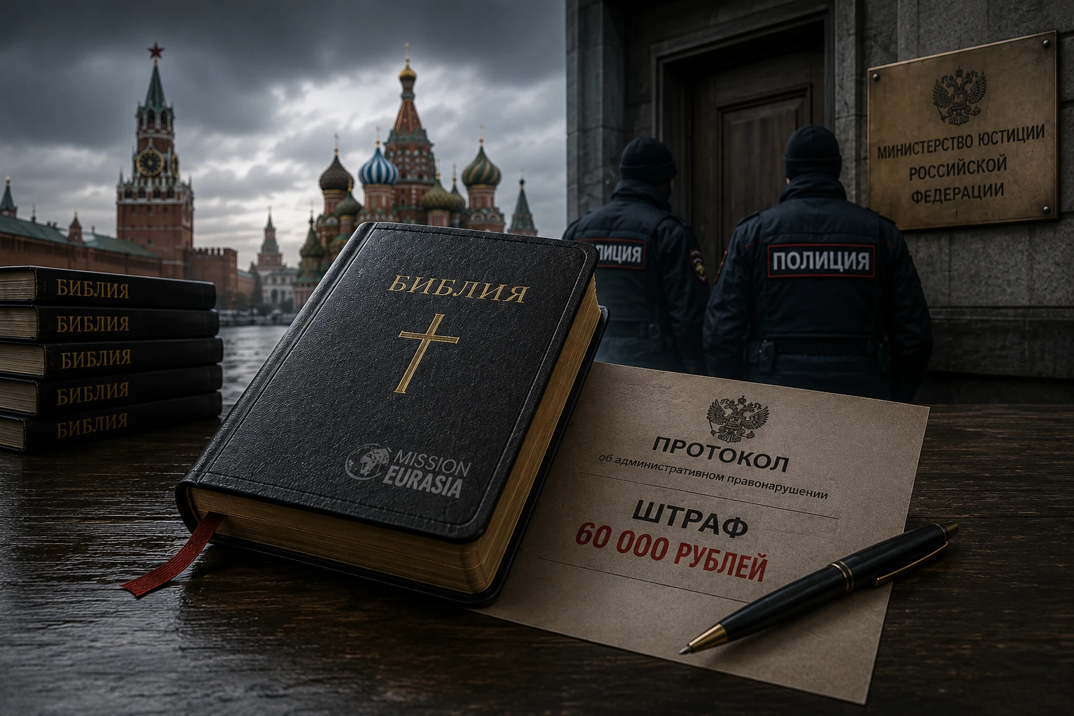 Bible and church representing restrictions on evangelical Christians in Russia