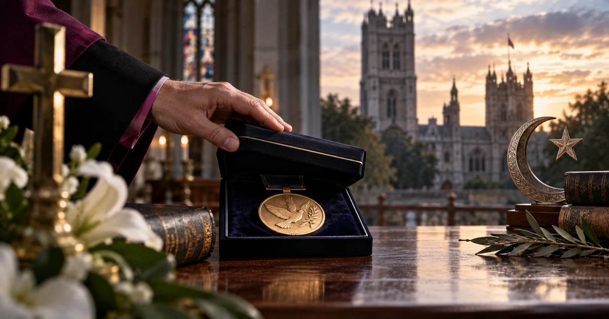 Illustrative editorial artwork symbolising the withdrawal of an interfaith award by an Anglican institution.